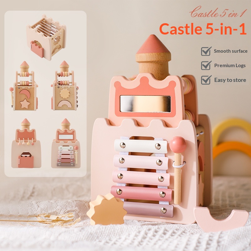 Kids Toys Xylophone - Holzschloss 5-in-1 Aktivitätswürfel, Lernspielzeug für Kleinkinder,