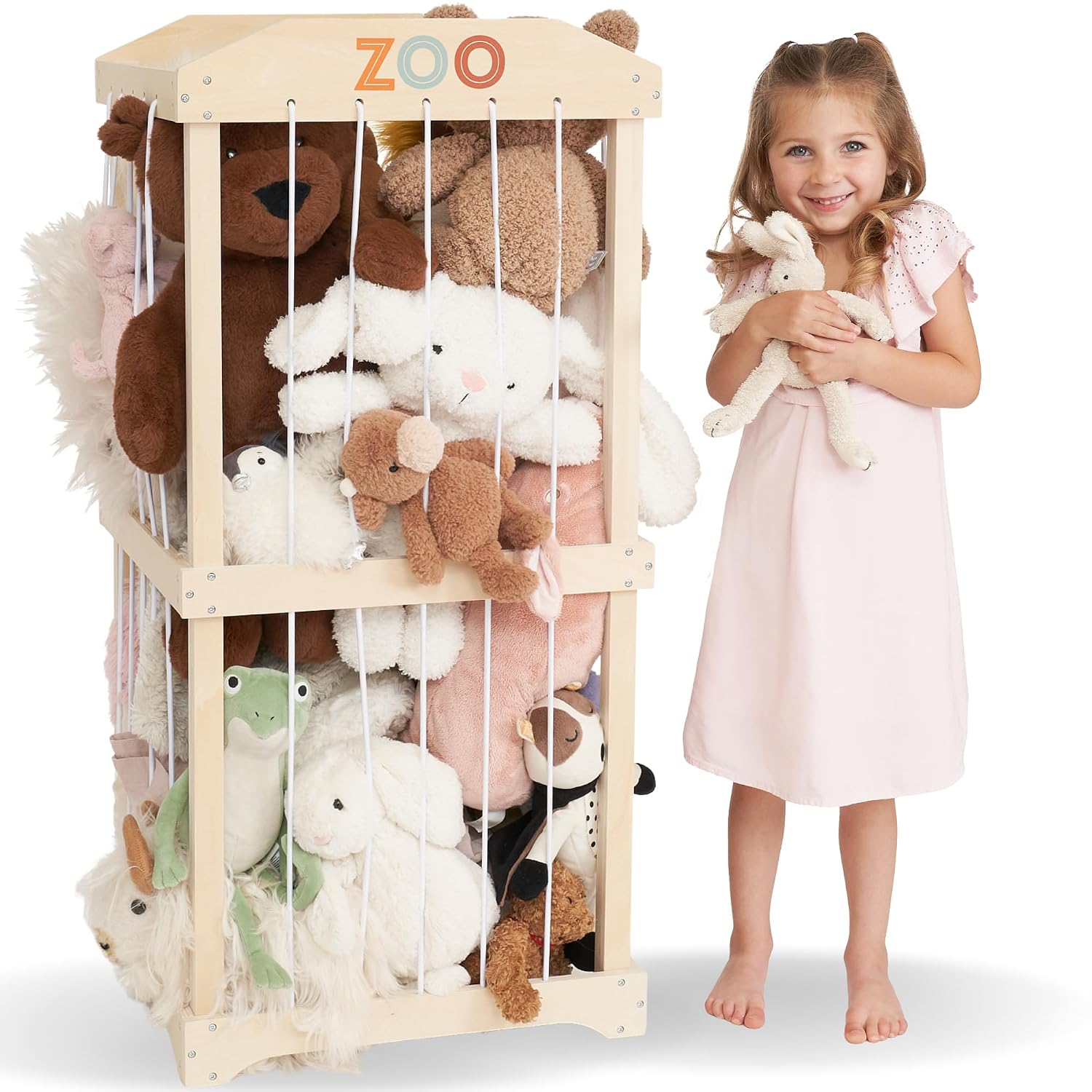 Kids Toys Kids Toys - Einfach zu montierendes großes Holz-Plüschtier-Aufbewahrungsregal, freistehender