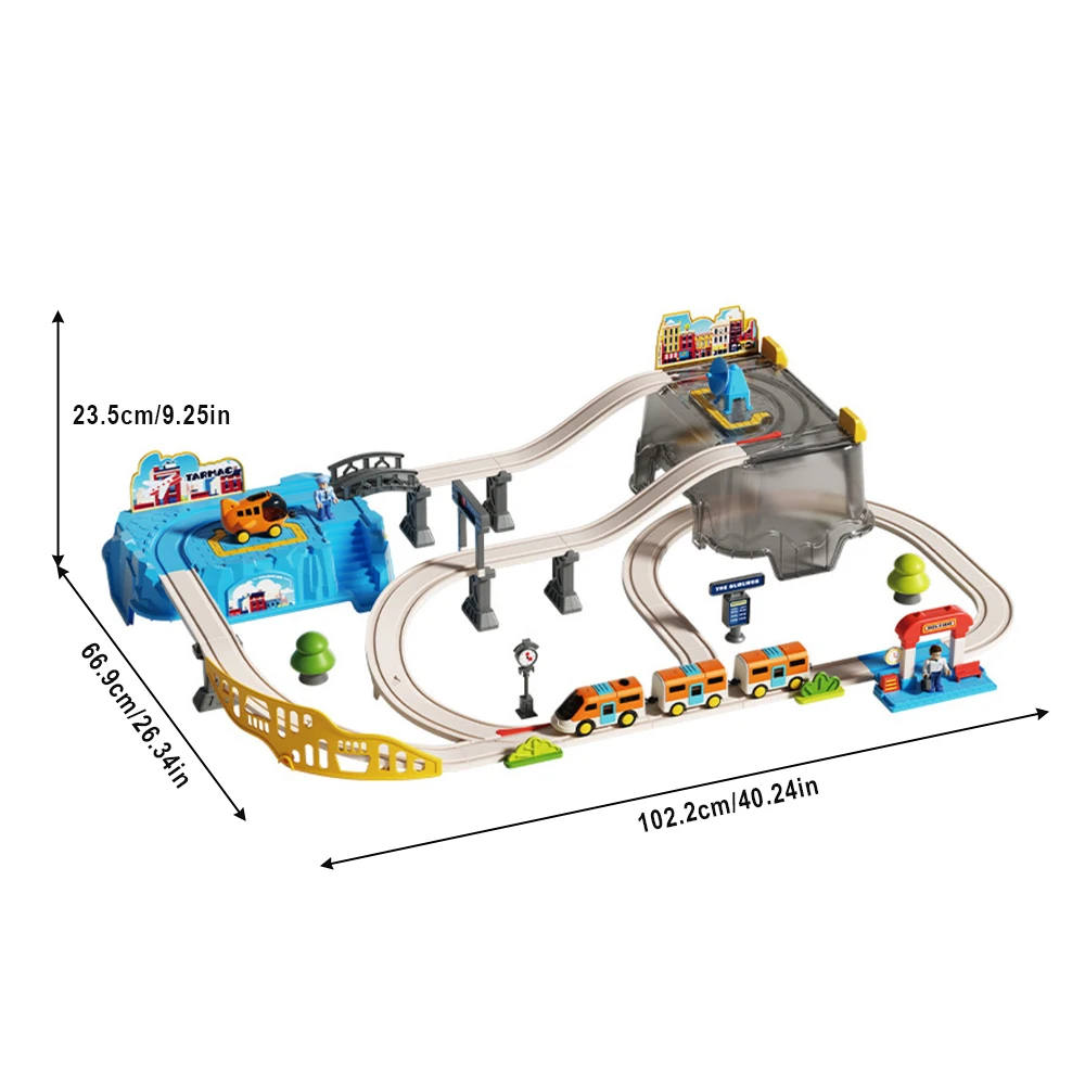 Toy Train Track Set - Flughafen-Themen-Eisenbahnset mit Aufbewahrungsbox Interaktives Kinderspielzeug für
