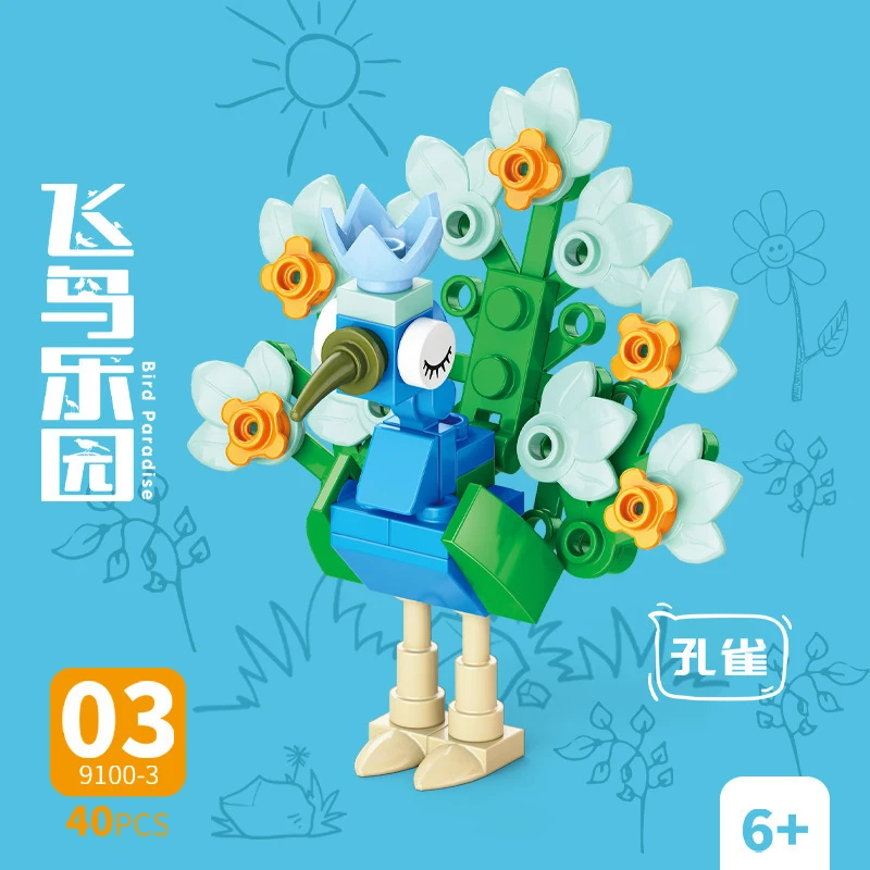 Kids Toys Kit - Tier-Bausteine Vogelparadies Krähe Papagei Pfau Adler