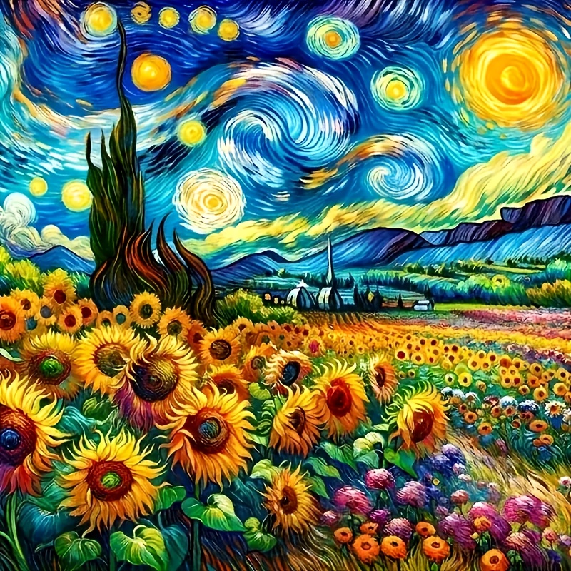 Kids Toys Under 500 - 500-teiliges Puzzle „Sonnenblumen unter der Sternennacht“