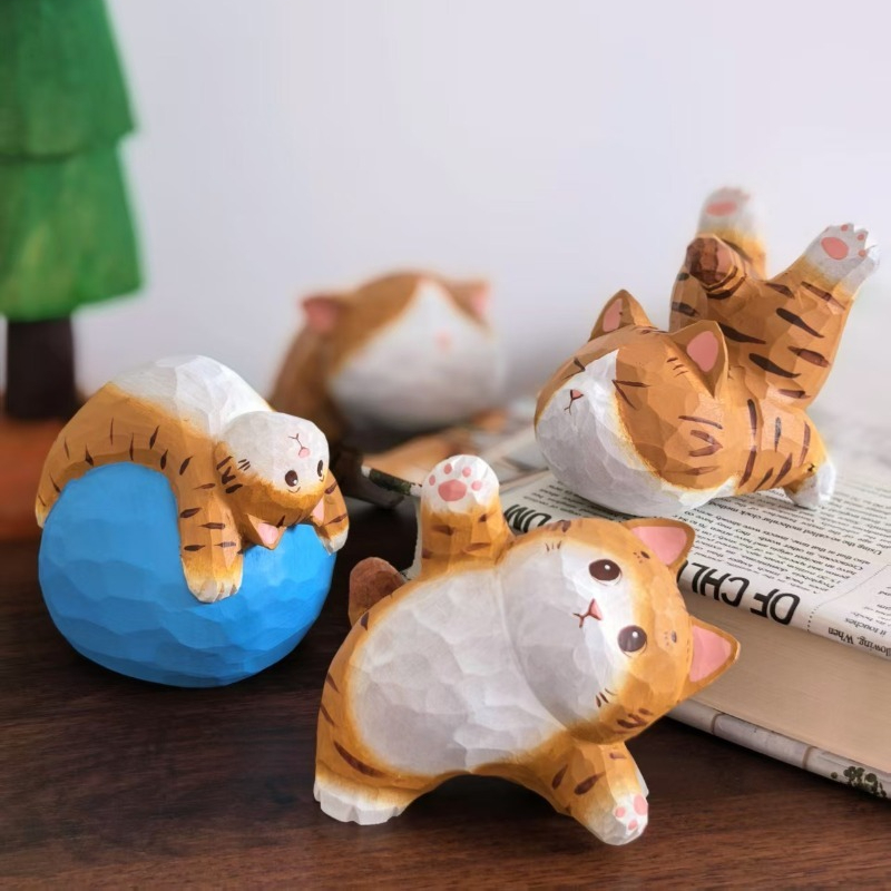 Kids Yoga Toys - „Yoga Cat“ Handgefertigte hölzerne Kätzchenfigur, süße